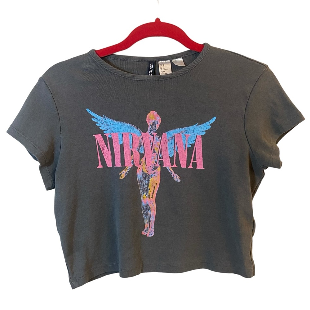 Divided Crop Top with Pink and Blue Nirvana Graphic